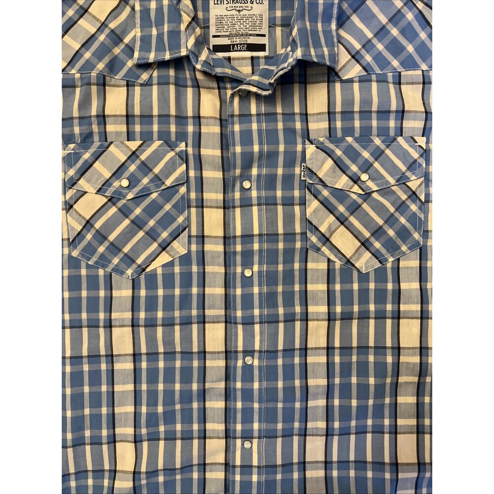 Levis Shirt Mens Large Blue Gray Western Pearl Snap White Tab Rodeo Ranch AMAZIN - Picture 3 of 9